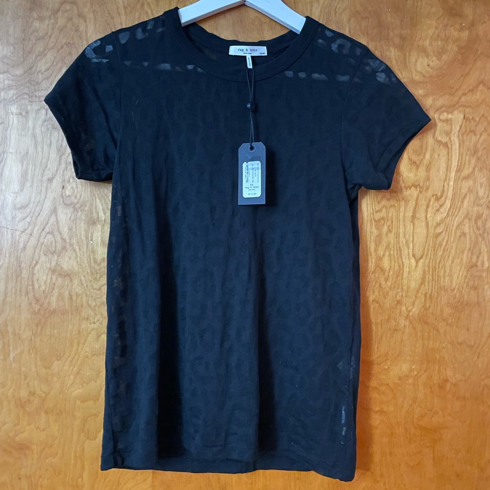 Rag & Bone Women's Black Burnout-effect Leopard-print Jersey T-shirt